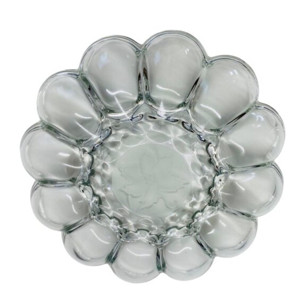 Vintage 10.5" Floral Etched Glass Deviled Egg Platter Tray - Holds 12 Eggs